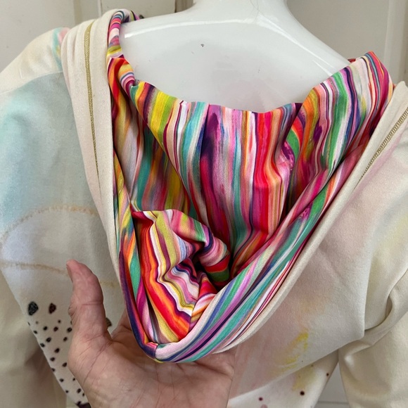 IPNG NEW! Art-To-Wear Abstract Hand Made Cropped Hooded Jacket Sz S - Picture 7 of 8